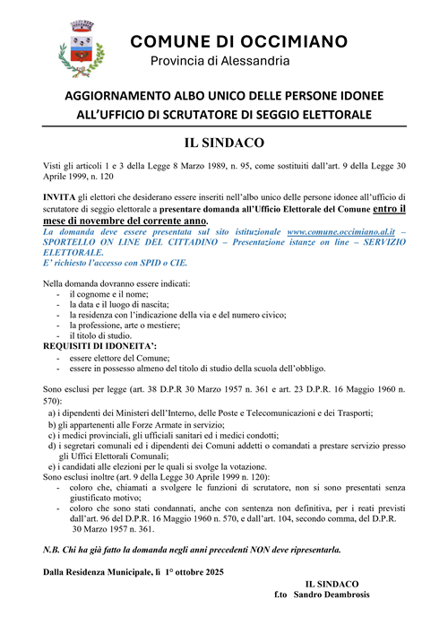 Iscrizione Albo Scrutatori di Seggio Elettorale